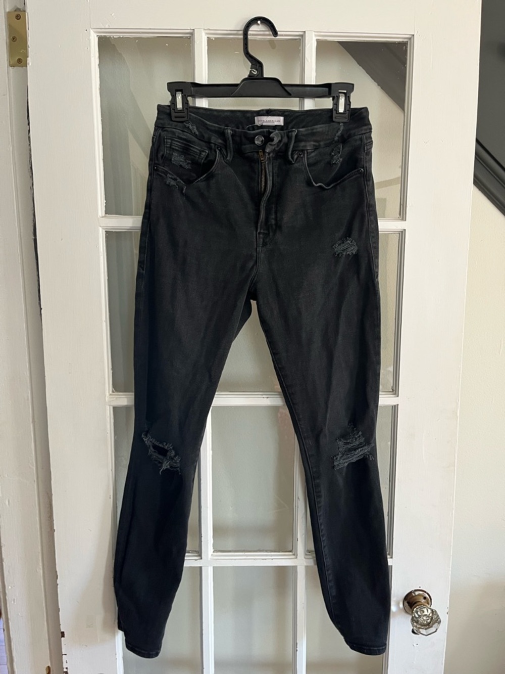 Good American Black Distressed Skinny Jeans